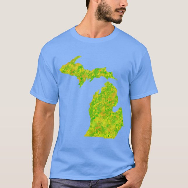 Neon Lime Green Paint Splatter Michigan Silhouette T Shirt (Framsida)