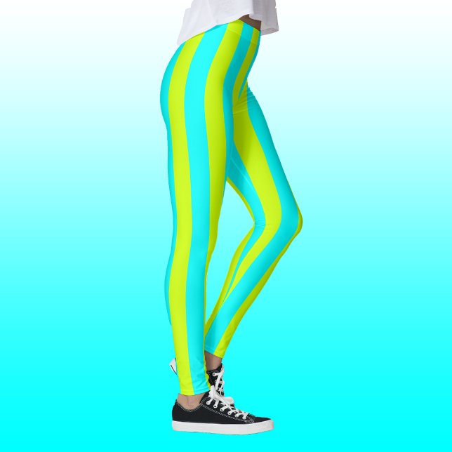 Neon Lime Gult och Neon Cyan Coola Stripe Leggings (Skapare uppladdad)