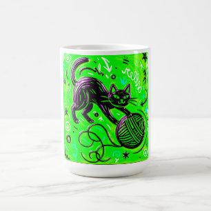 Neon Lime Kittens Konst Kaffemugg