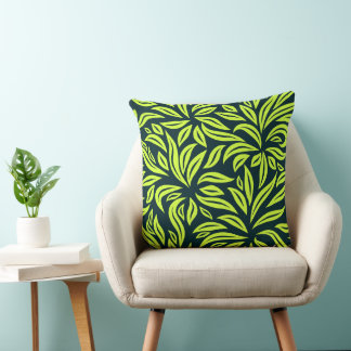 Neon Lime och Mörk Navy Blad Botanisk Kastkudde Kudde