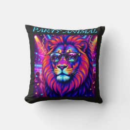 Neon Lion Party Animal – Colourful Retro Graphic Kudde