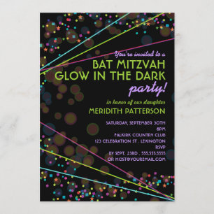 Neon Ljus Bat mitzvah glöd i Mörk Party Inbjudningar
