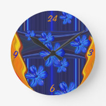 Neon Ljus Blue Blommar Wall Clock