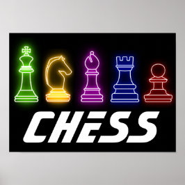 Neon Ljus Chess Biet Chess Kung Poster