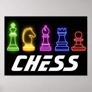 Neon Ljus Chess Biet Chess Kung Poster