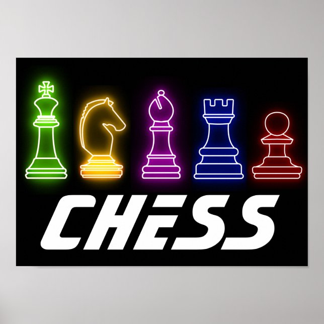 Neon Ljus Chess Biet Chess Kung Poster (Framsidan)