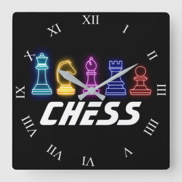 Neon Ljus Chess Biet Chess Queen Fyrkantig Klocka