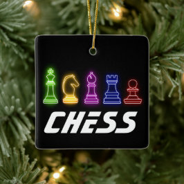 Neon Ljus Chess Delar Chess Kung jul Julgransprydnad Keramik