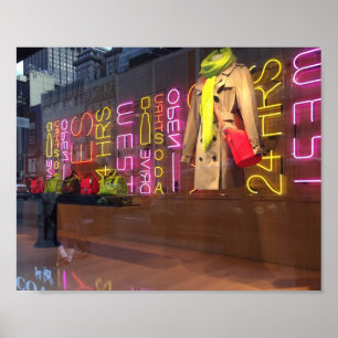 Neon Ljus Department Store Window New York NYC Poster
