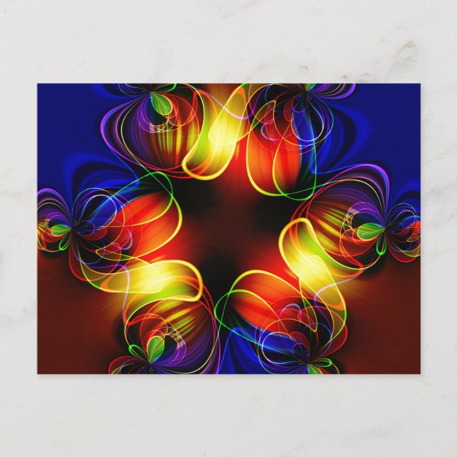 Neon Ljus Fractal Vykort (Framsida)