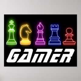 Neon Ljus Gamer Chess Biet Chess Kung Poster