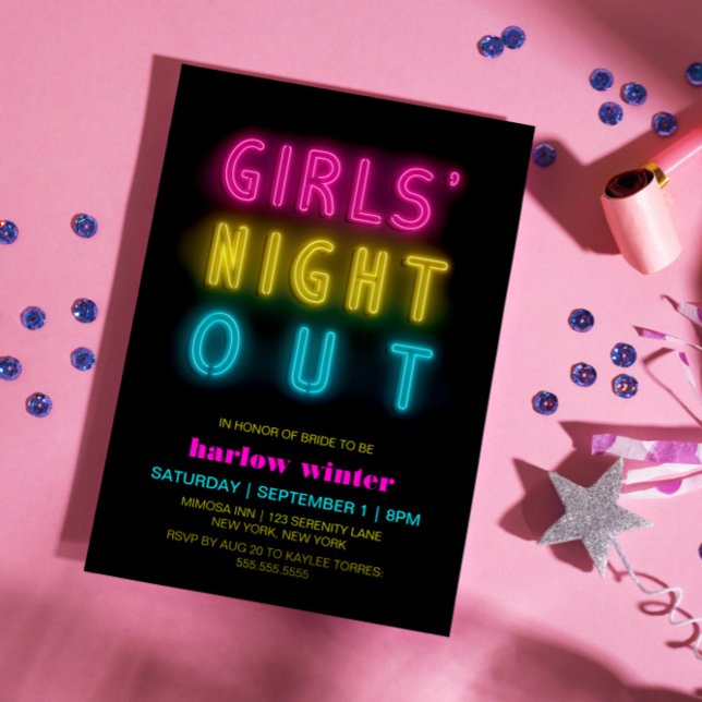 Neon Ljus Girls's Nattut Bachelorette Party Inbjudningar (Skapare uppladdad)