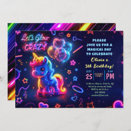 Neon Ljus Glowing Roligt Unicorn Birthday Inbjudningar