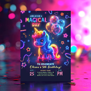 Neon Ljus Glowing Roligt Unicorn Birthday Inbjudningar