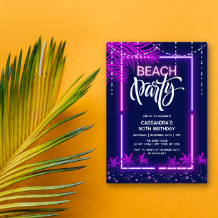 Neon Ljus Handflatan Beach Night Party Birthday Inbjudningar