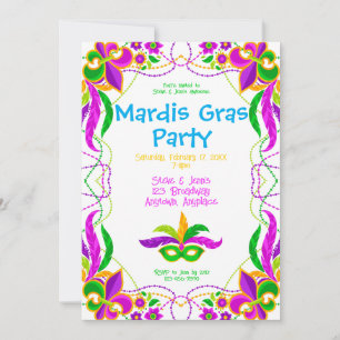 Neon Ljus Mardi Gras-fest Inbjudningar
