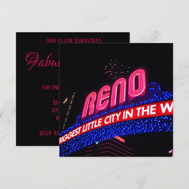 Neon Ljus Reno Arch Photo Fabulous & 4ty Inbjudningar (Fram/baksida)