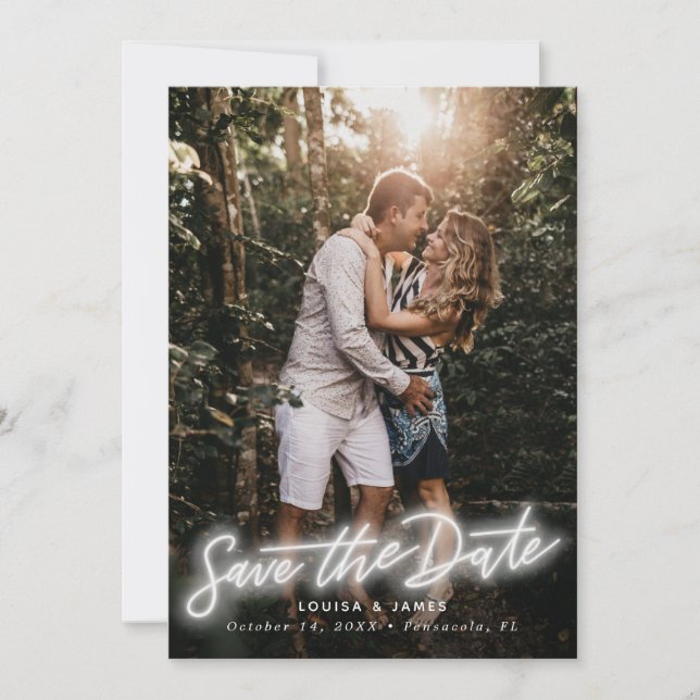 Neon Lodrät Foto Spara datum Inbjudningar (Framsida)