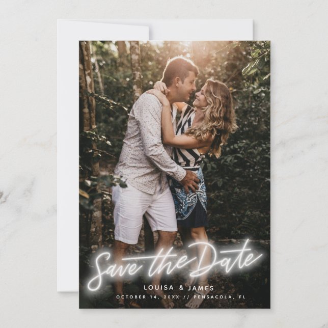 Neon Lodrät Foto Spara datum Inbjudningar (Framsida)