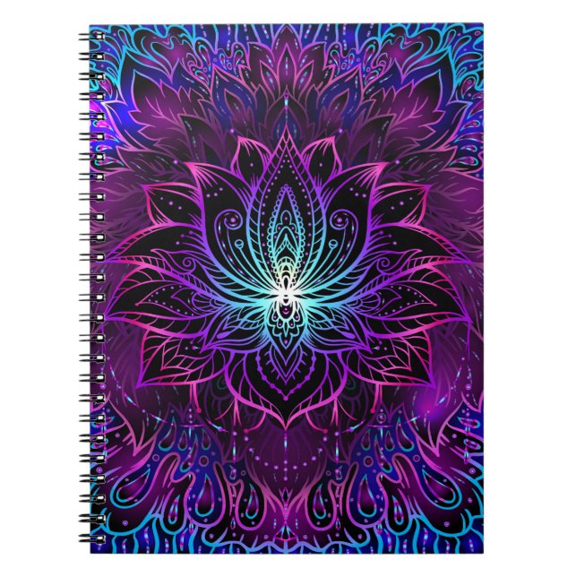 Neon Lotus Flower Boho Skriv ut Anteckningsbok (Framsidan)
