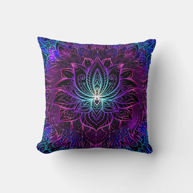 Neon Lotus Flower Boho Skriv ut Kudde (Framsida)