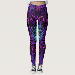 Neon Lotus Flower Boho Skriv ut Leggings