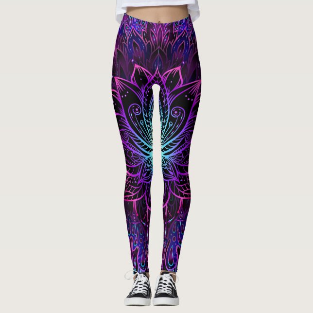 Neon Lotus Flower Boho Skriv ut Leggings (Framsida)