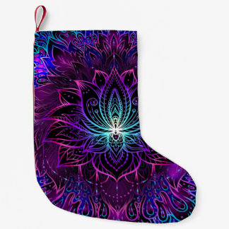 Neon Lotus Flower Boho Skriv ut Liten Julstrumpa