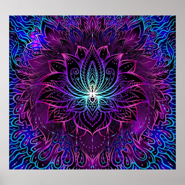 Neon Lotus Flower Boho Skriv ut Poster (Framsidan)