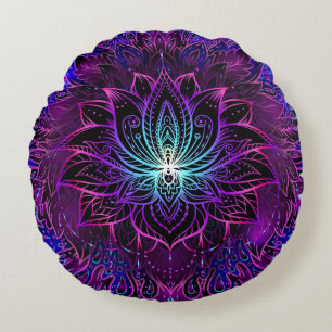 Neon Lotus Flower Boho Skriv ut Rund Kudde