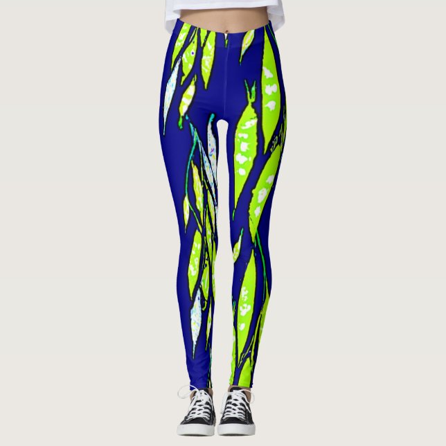 Neon Löv Gren Mönster Leggings (Framsida)
