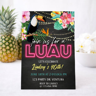 Neon Luau Födelsedagsfest Tropisk Hawaiiansk Fes Inbjudningar