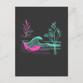 NEON LUGN – Retro Wave & Botanisk Linjekonst Vykort