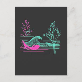 NEON LUGN – Retro Wave & Botanisk Linjekonst Vykort