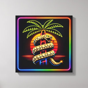 Neon Lux Miami Nätter Diamantinkrusterad orm Canvastryck