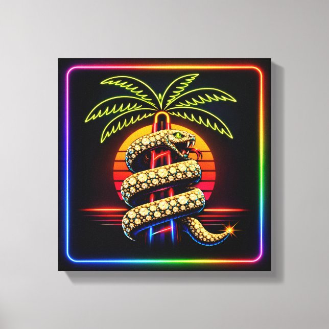Neon Lux Miami Nätter Diamantinkrusterad orm Canvastryck (Framsida)