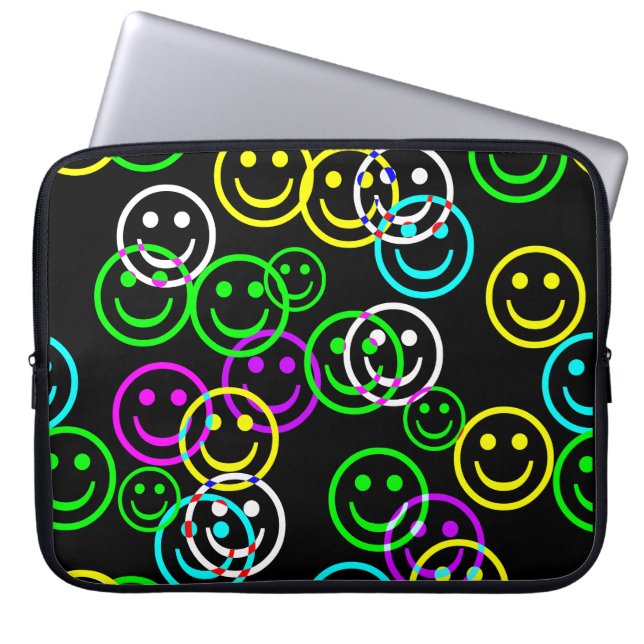 Neon Lycklig Ansikte Laptop sleeve (Framsidan)