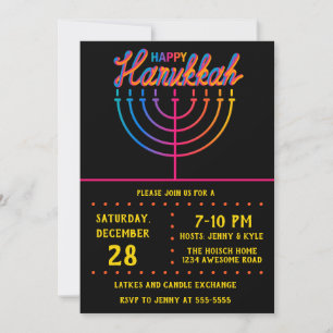 Neon Lycklig Hanukkah Menorah Inbjudningar