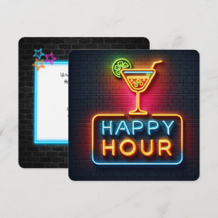 Neon Lycklig Hour Party Inbjudningar