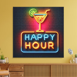 Neon Lycklig Hour-tecken Canvastryck