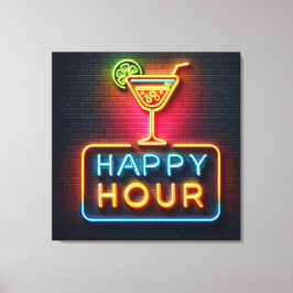 Neon Lycklig Hour-tecken Canvastryck