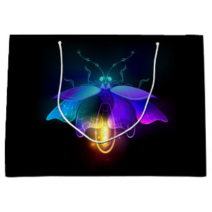 Neon lysande eldflugor på svart