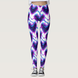 Neon Magenta Cyan Puls Hjärtmönster Leggings