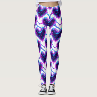 Neon Magenta Cyan Puls Hjärtmönster Leggings