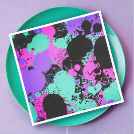 Neon Magenta Lila Teal Paint Splatter Birthday Pappersservett