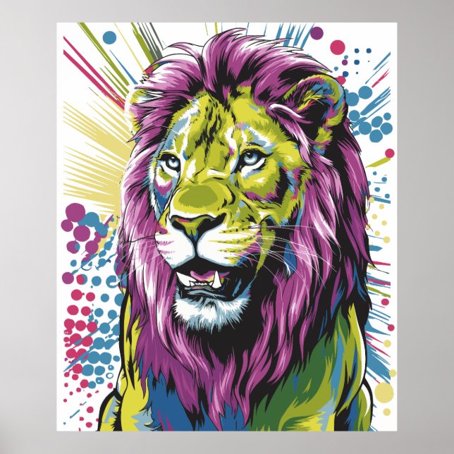 Neon Majesty - Vibrant Pop Art Lejon Poster (Framsidan)