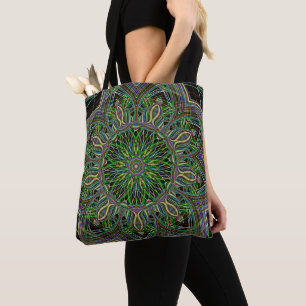 Neon Mandala Geometric Mönster Tote Bag Tygkasse