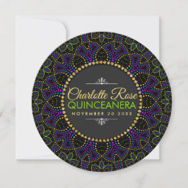 Neon Mandala Groovy Quinceañera-rundinbjudan Inbjudningar