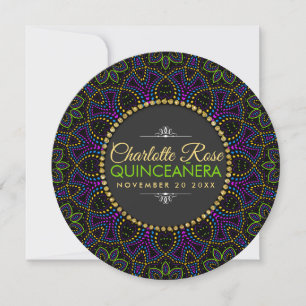 Neon Mandala Groovy Quinceañera-rundinbjudan Inbjudningar