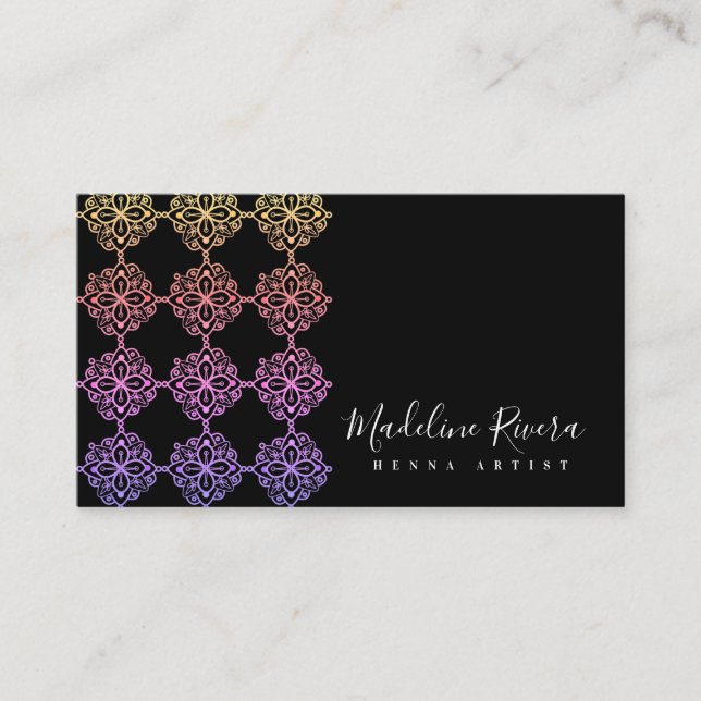 Neon Mandala Henna Konstnär Yoga Macrame  Visitkort (Framsida)